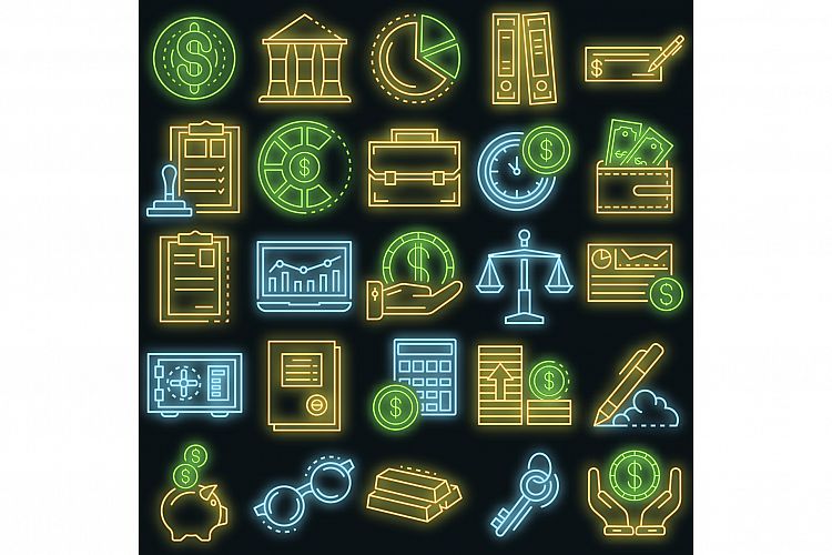 Accounting day icon set vector neon example image 1