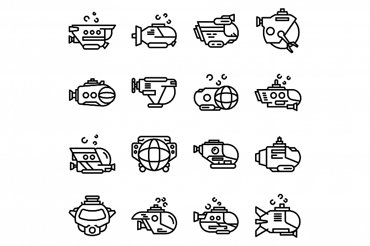 Bathyscaphe icons set, outline style