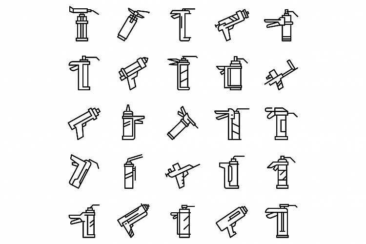 Silicone caulk gun icons set, outline style example image 1