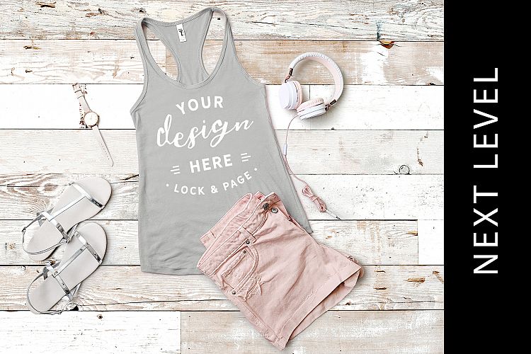 Silver Next Level 1533 Tank Top Mockup Gym Apparel Flat Lay