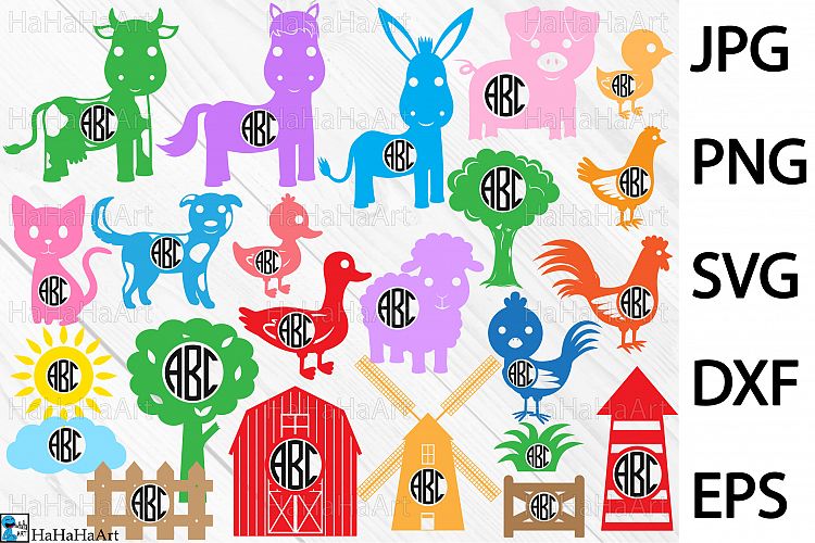 Circle Farm Animals Monogram - Clip art / Cutting Files 75c