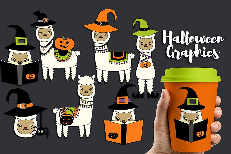 Cute Halloween Llama Clip art, Alpaca Graphics