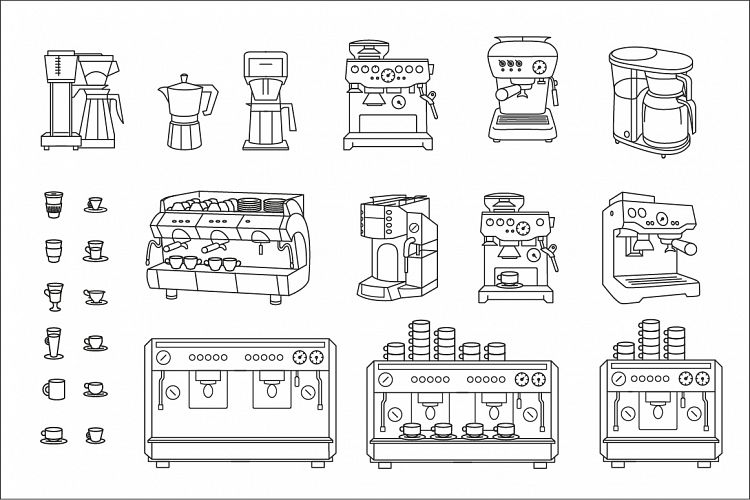 Coffee machine set on white background