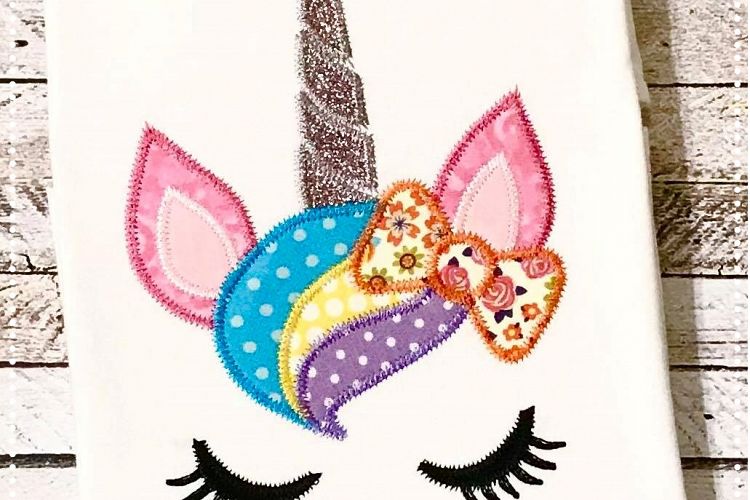 Unicorn Face with Bow Applique Design 4x4, 5x7, 6x10 example image 1