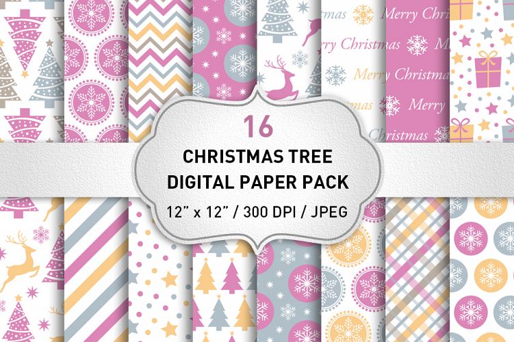 Christmas Digital Paper Pack / Backgrounds / Pink Christmas Digital Paper Set / Scrapbooking / Patterns / Printables / Card Making