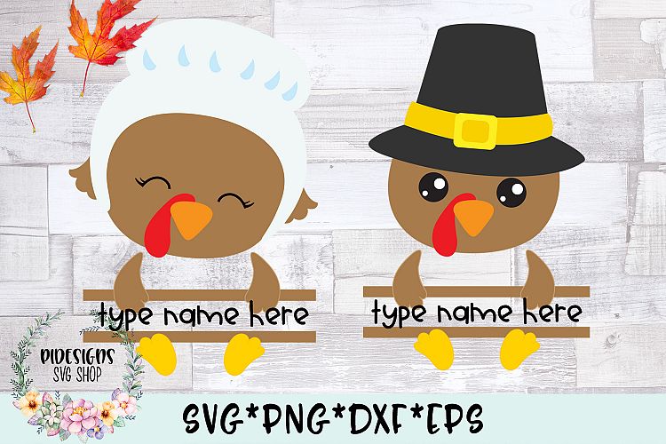 Turkey Pilgrim Split Name Boy Girl Bundle Monogram SVG
