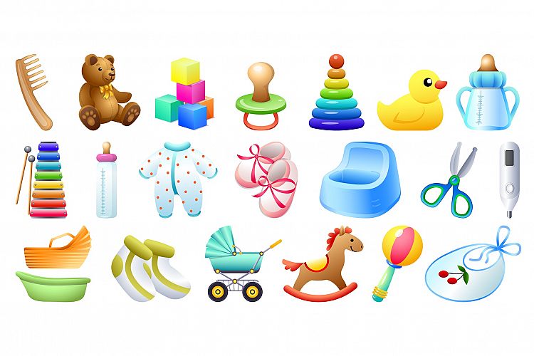 Baby items icons set, cartoon style (1357208)