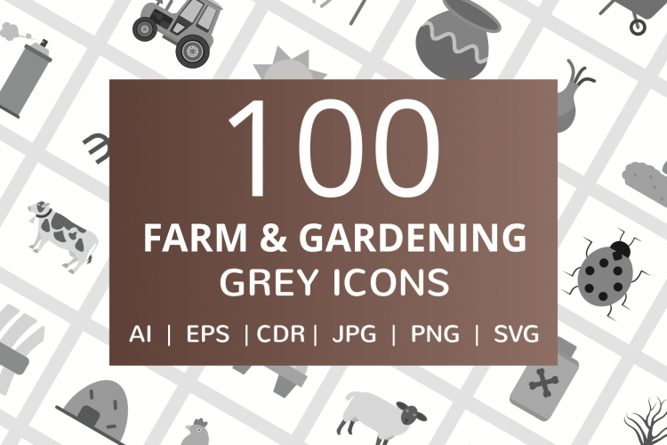 100 Farm   Gardening Flat Greyscale Icons