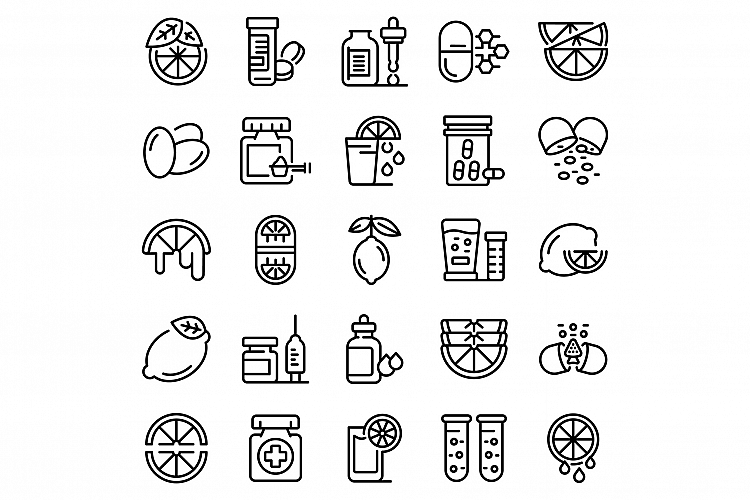 Vitamin c icons set, outline style example image 1