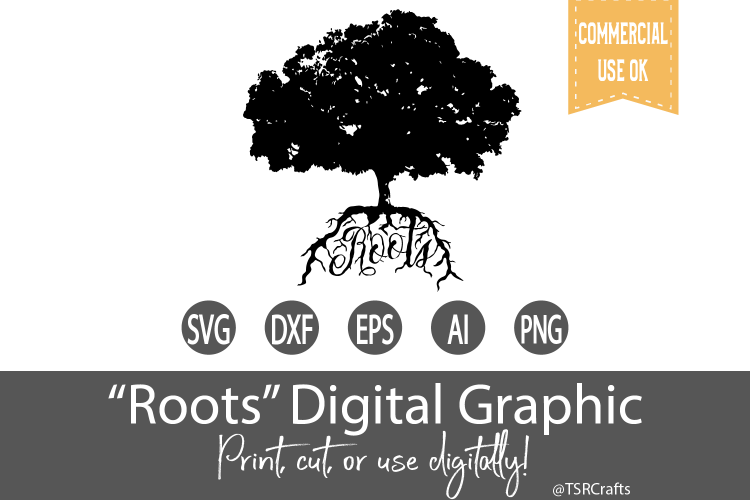 Tree with Roots digital graphic and cut file