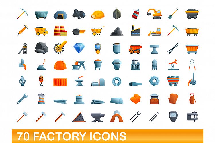 70 factory icons set, cartoon style example image 1