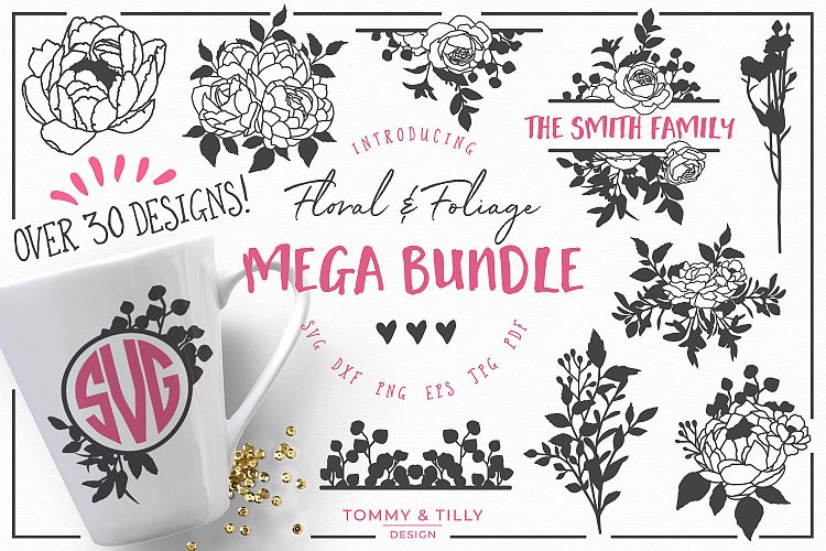 Floral Mega Bundle - SVG DXF PNG EPS JPG PDF Cut Files