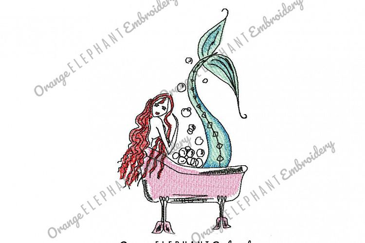 Mermaid Tub Hand Drawn Unique Urban Machine Embroidery Design digital File