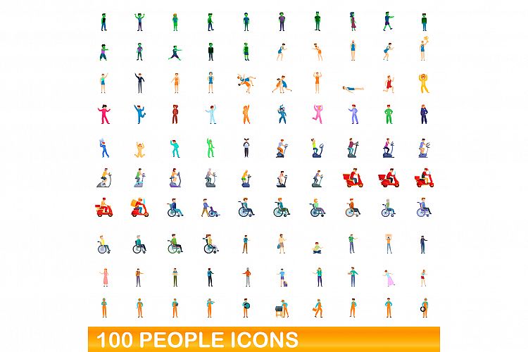 100 people icons set, cartoon style example image 1