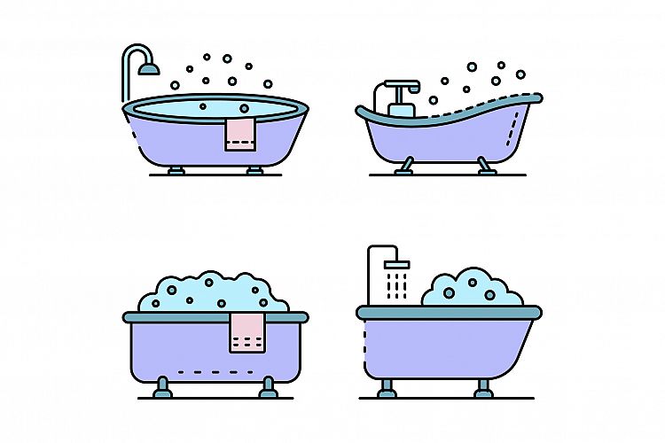 Bathtub icon set line color vector example image 1