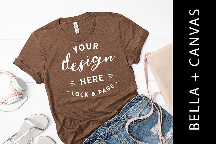 Heather Brown Bella Canvas 3001 T-Shirt Mockup