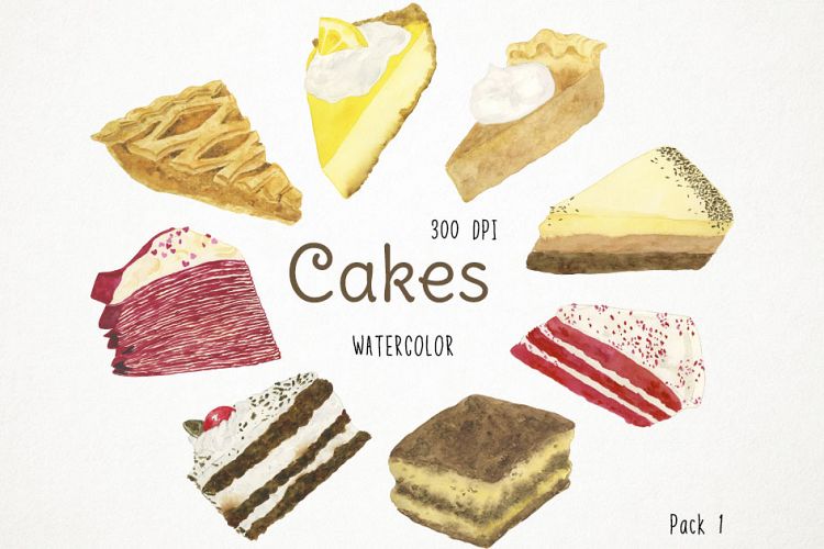 Watercolor Cakes Clipart, Cakes Clip Art, Bakery Clipart