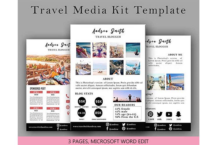 Travel Media Kit Template 3 Page, Media Press Kit Template