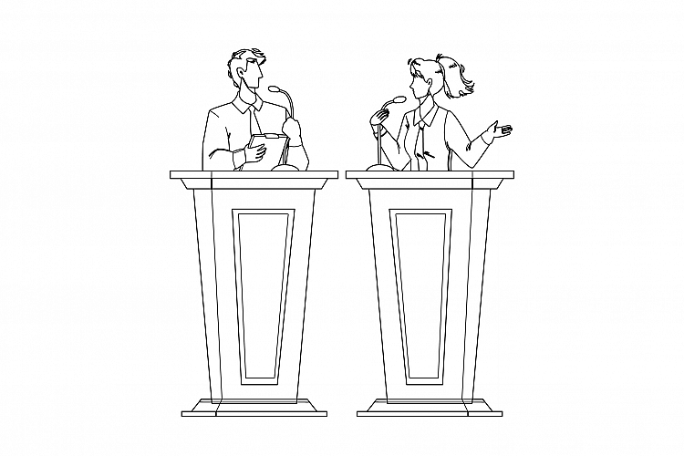 Speaker Discussing With Opponent At Tribune Vector example image 1