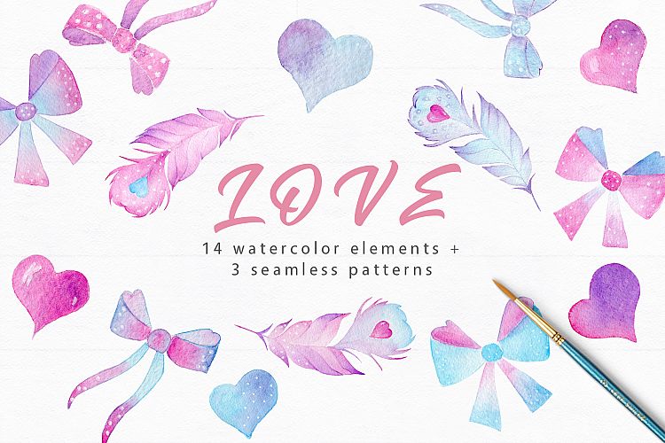 Love Watercolor clipart set