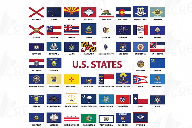 USA Capital and States flags Clip Art collection for Print