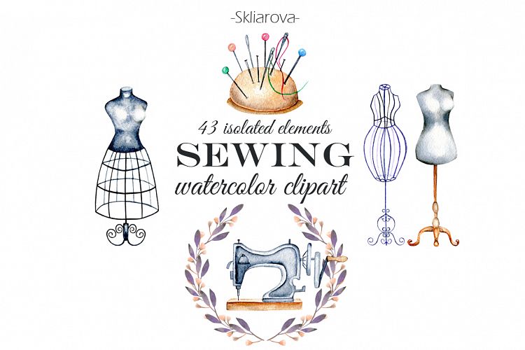 Sewing. Watercolor clipart