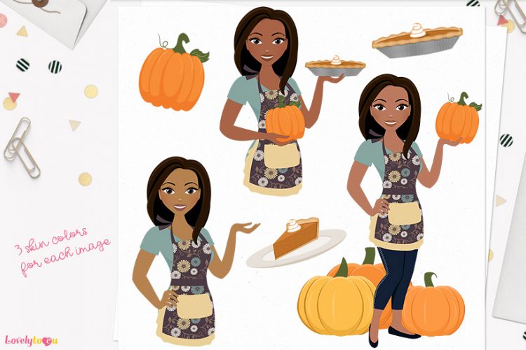 Pumpkin pie woman character clip art (L326 Mindy)
