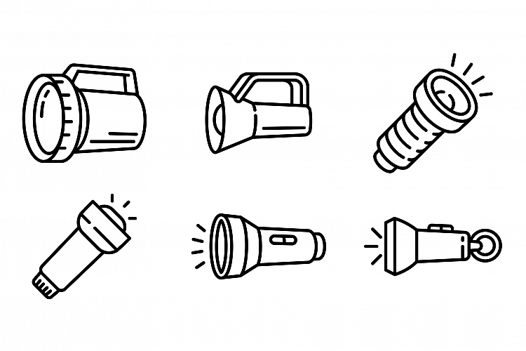 Flashlight icons set, outline style example image 1