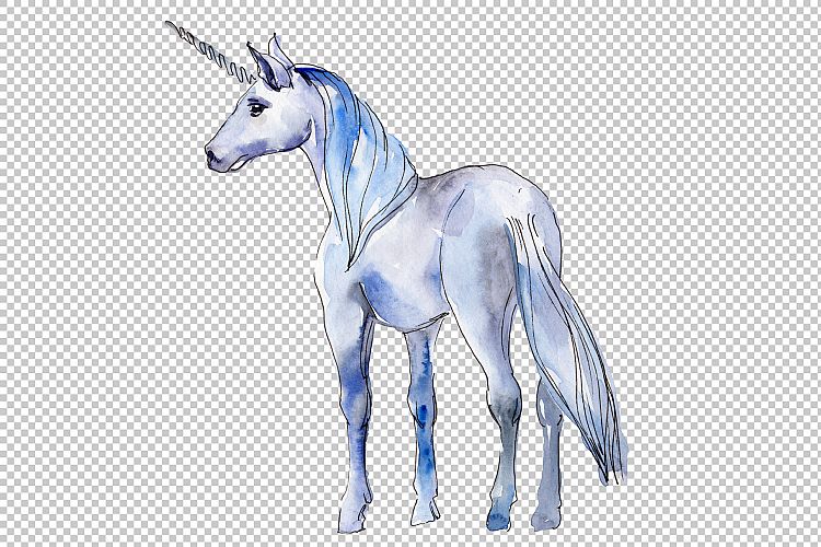Fabulous unicorns horse PNG watercolor set  