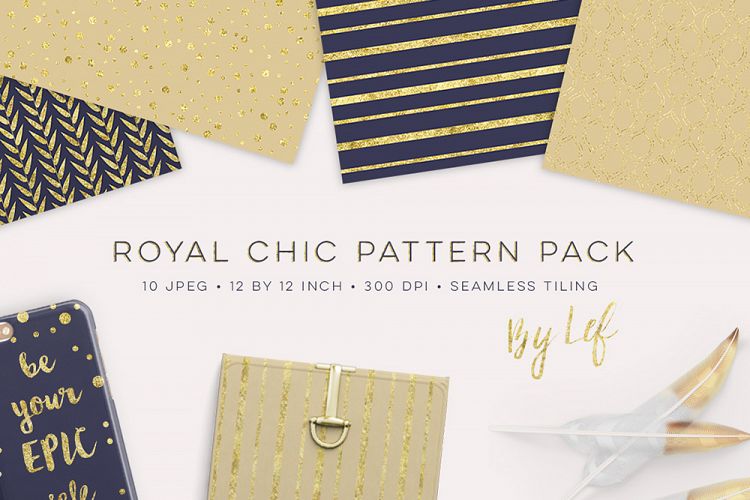 Gold and Navy Blue Patterns Tiling - seamless digital paper