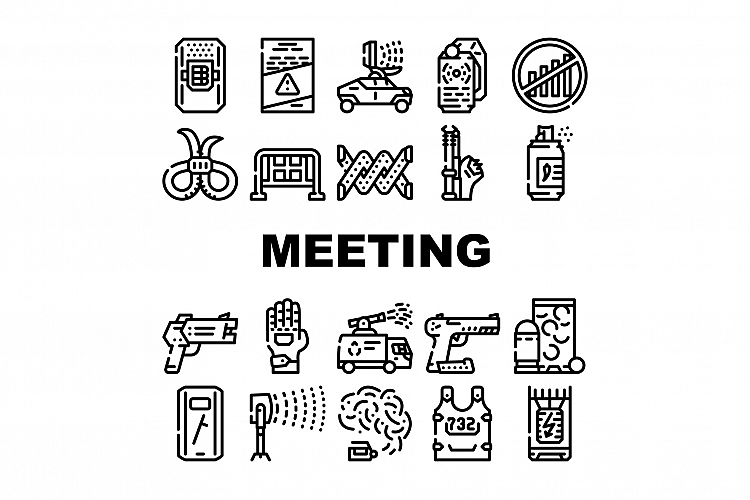 Protests Meeting Event Collection Icons Set Vector example image 1