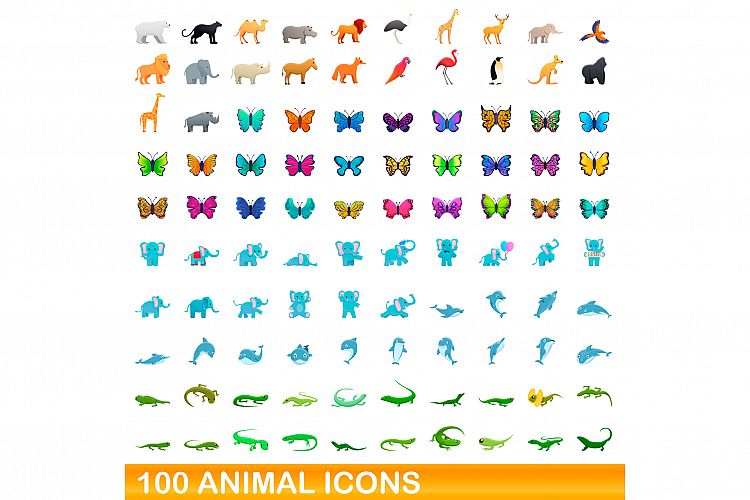 100 animal icons set, cartoon style example image 1