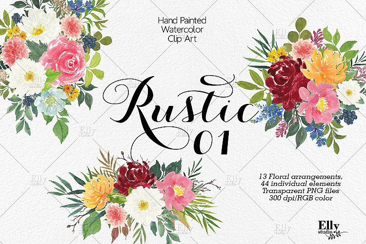 Rustic Watercolor Floral Clip Art
