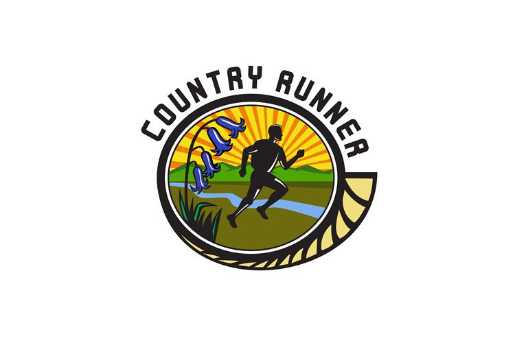 Cross Country Runner Text Oval Retro