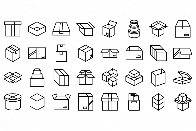 Box icons set, outline style example image 1