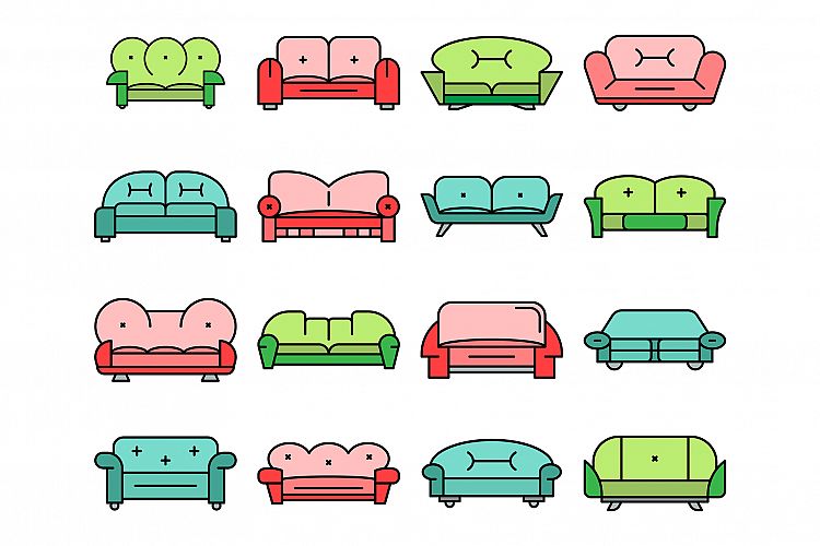 Sofa icon set line color vector example image 1