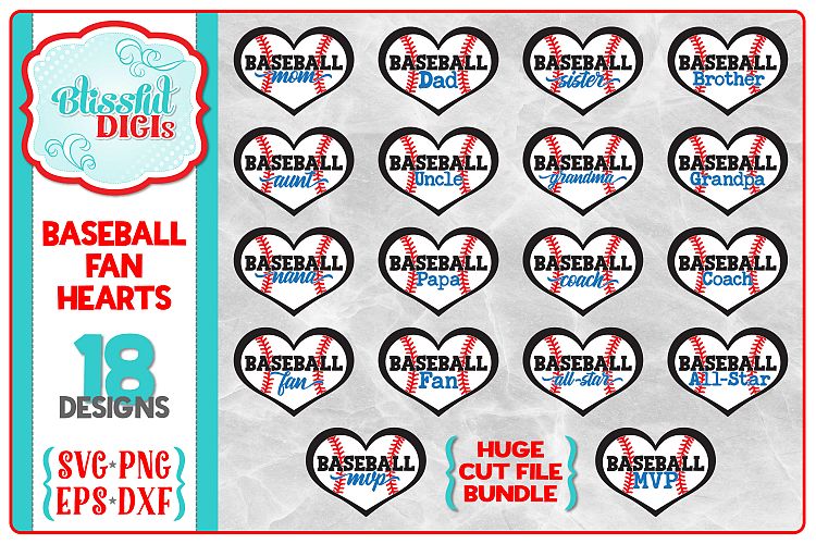 Baseball Fans/Family Hearts Bundle - Vector Cut Files - SVG