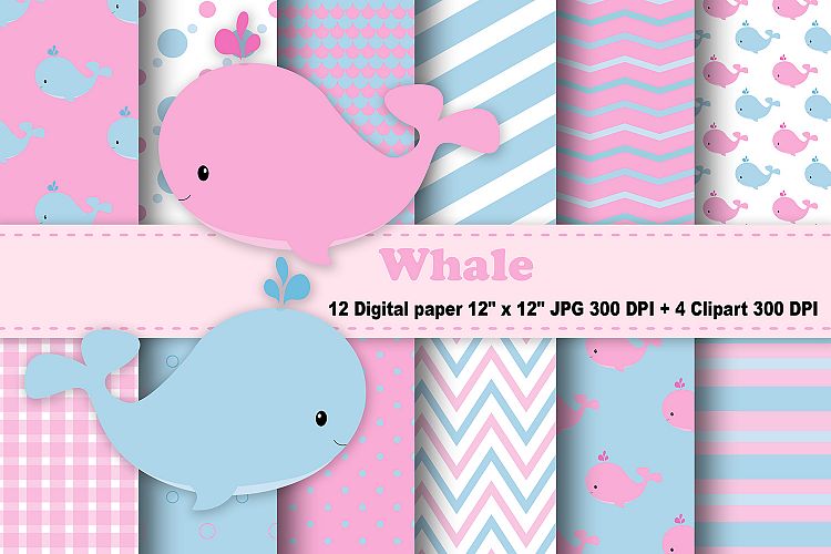 Whale Digital Paper, Sea Animals Background, Nautical Patterns, Fish Background, Digital Scrapbooking, Scrapbook Papers, Whale Clipart.