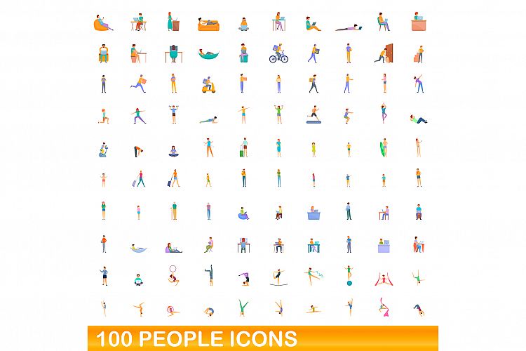 100 people icons set, cartoon style example image 1