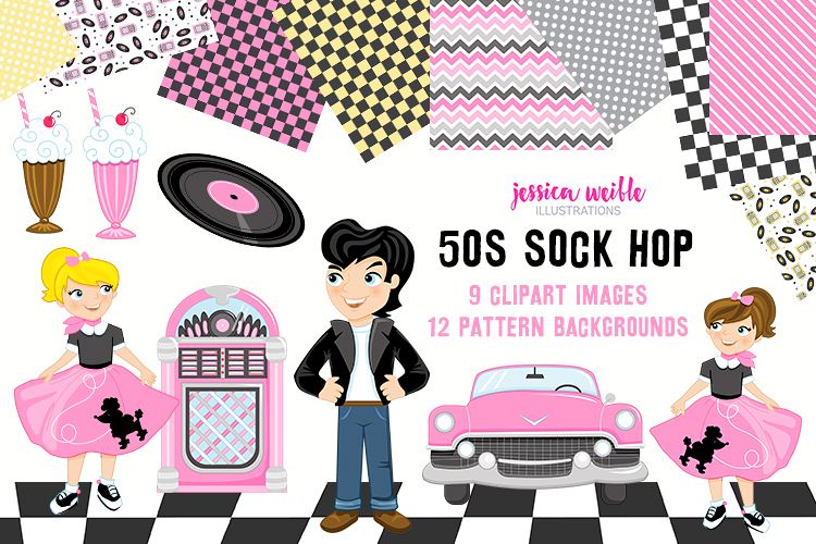 50s Sock Hop Clipart Graphics Collection (140904) | Illustrations