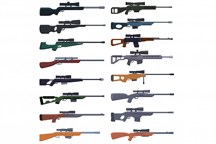 Sniper weapon icons set, cartoon style example image 1