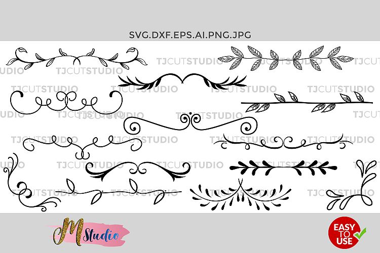 Dividers Svg, Hand drawn Leaves, Leaf Dividers svg.