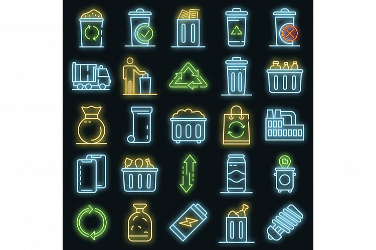 Garbage icons set vector neon example image 1