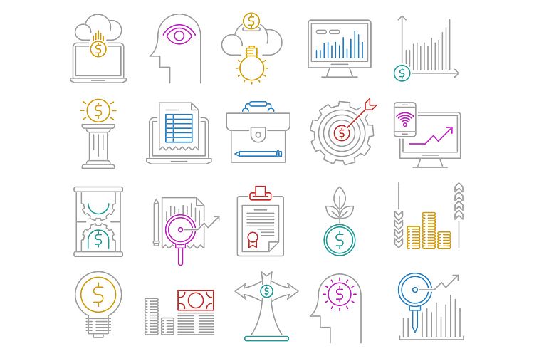 Analytics and investment icons set