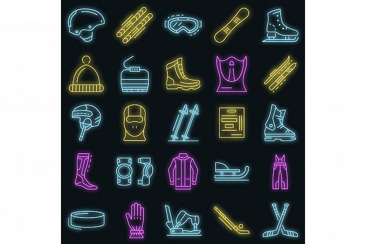 Winter sports icon set vector neon example image 1