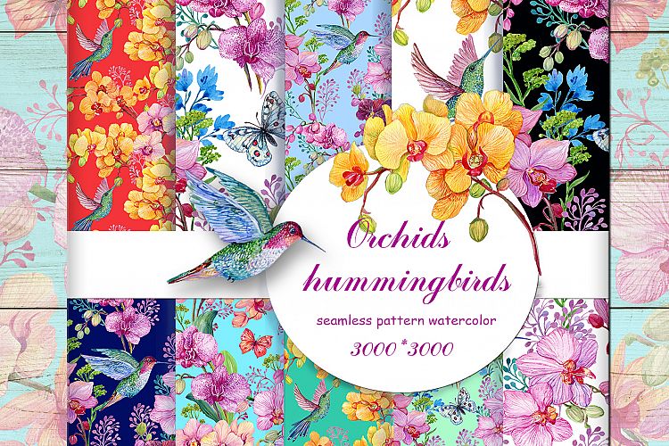 seamless pattern watercolor .Orchid