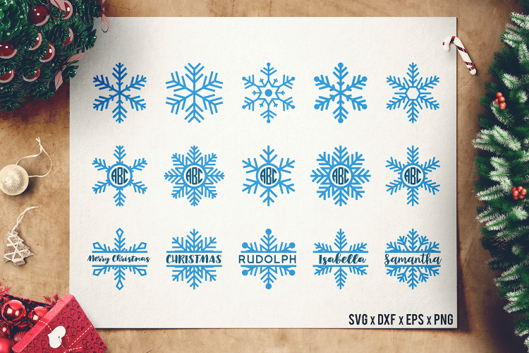 Snowflakes SVG - Snowflake Monogram - Split Snowflakes SVG