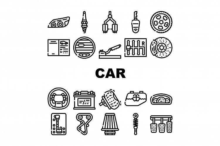 Car Vehicle Details Collection Icons Set Vector example image 1