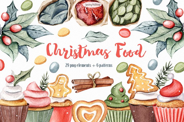 Christmas food watercolor clipart