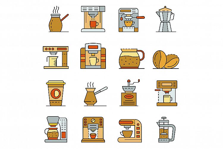 Coffee maker icons set line color vector example image 1